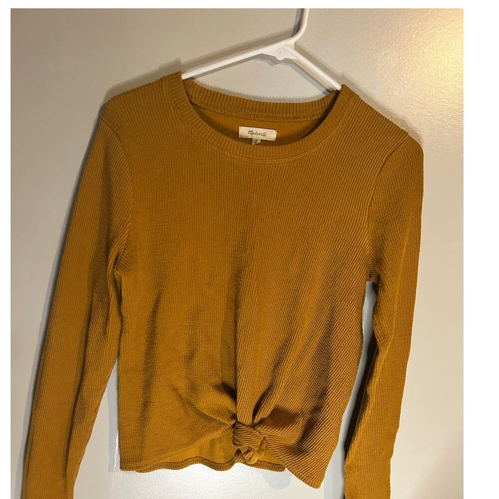 Madewell Yellow Jacquard Knot-Front Top, Size Small